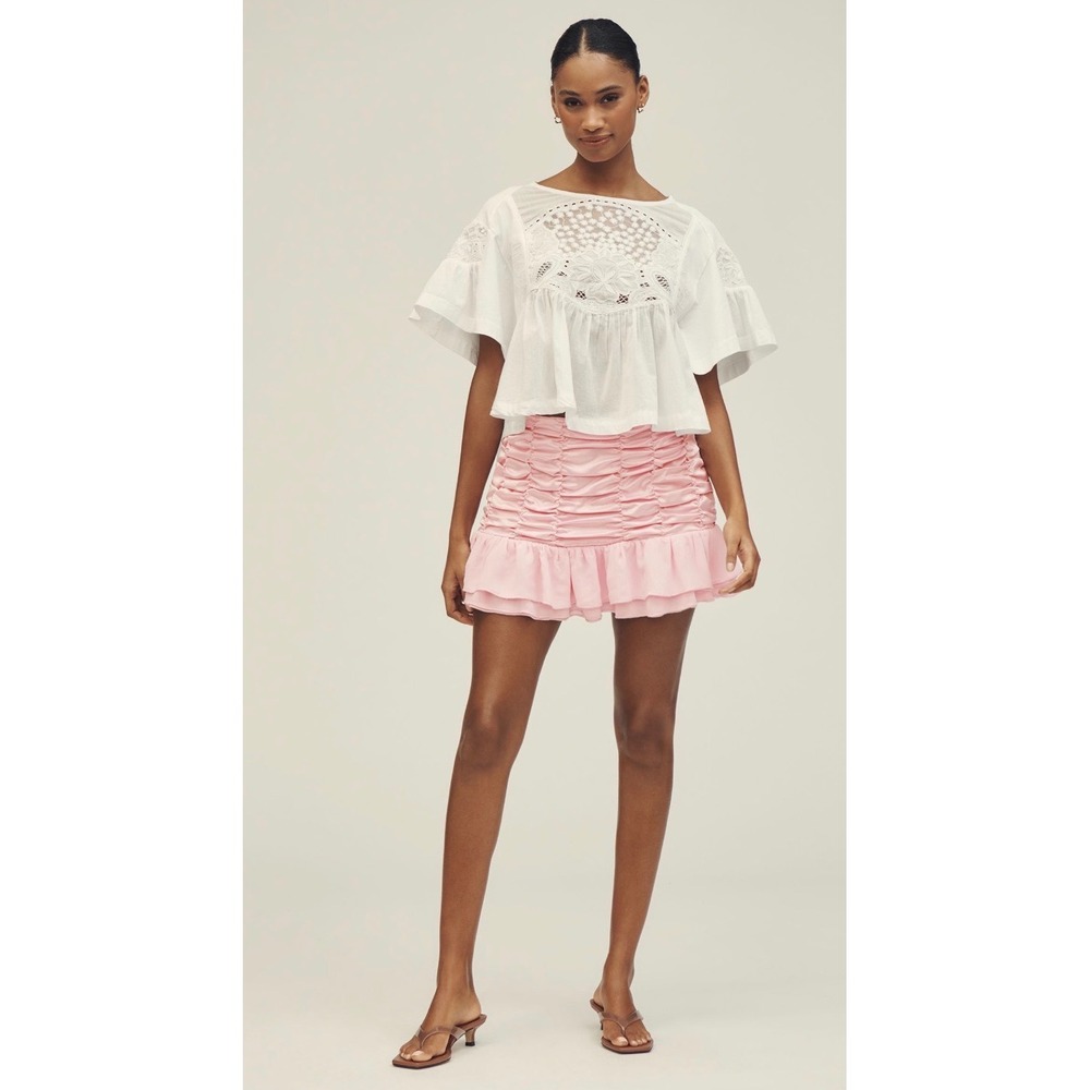 NWT Maeve Anthropologie Satin Chiffon Ruched Mini Skirt Pink Rose Balletcore